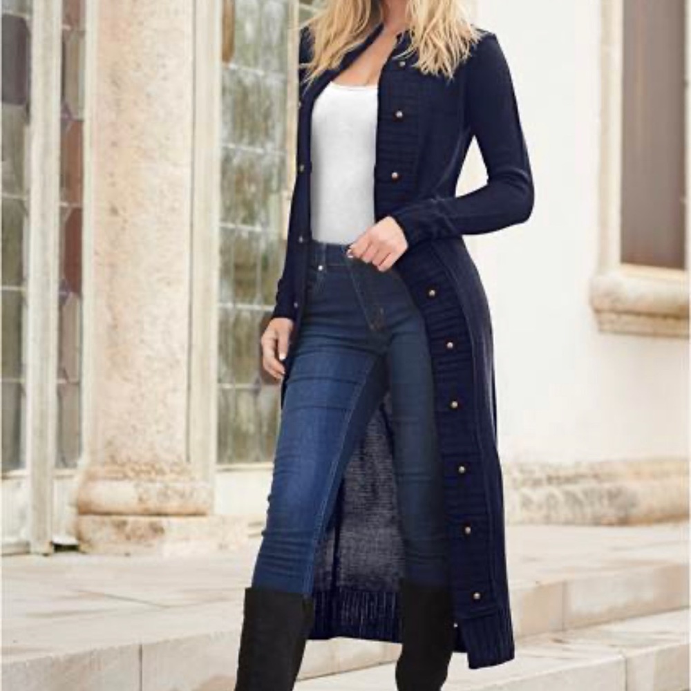 Long navy blue duster